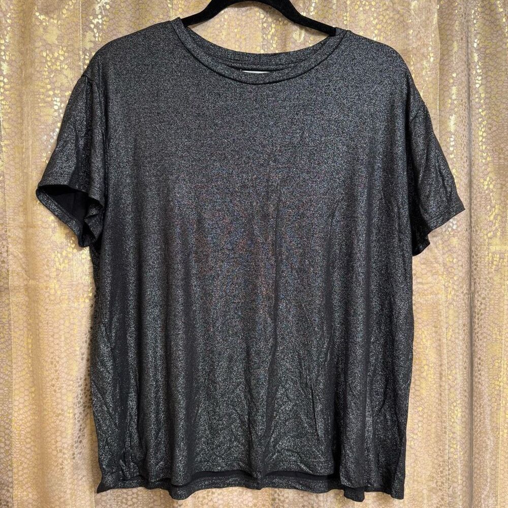 Maurices Edgely Black Silver Shimmer‎ Crew Neck Tee Shirt Large